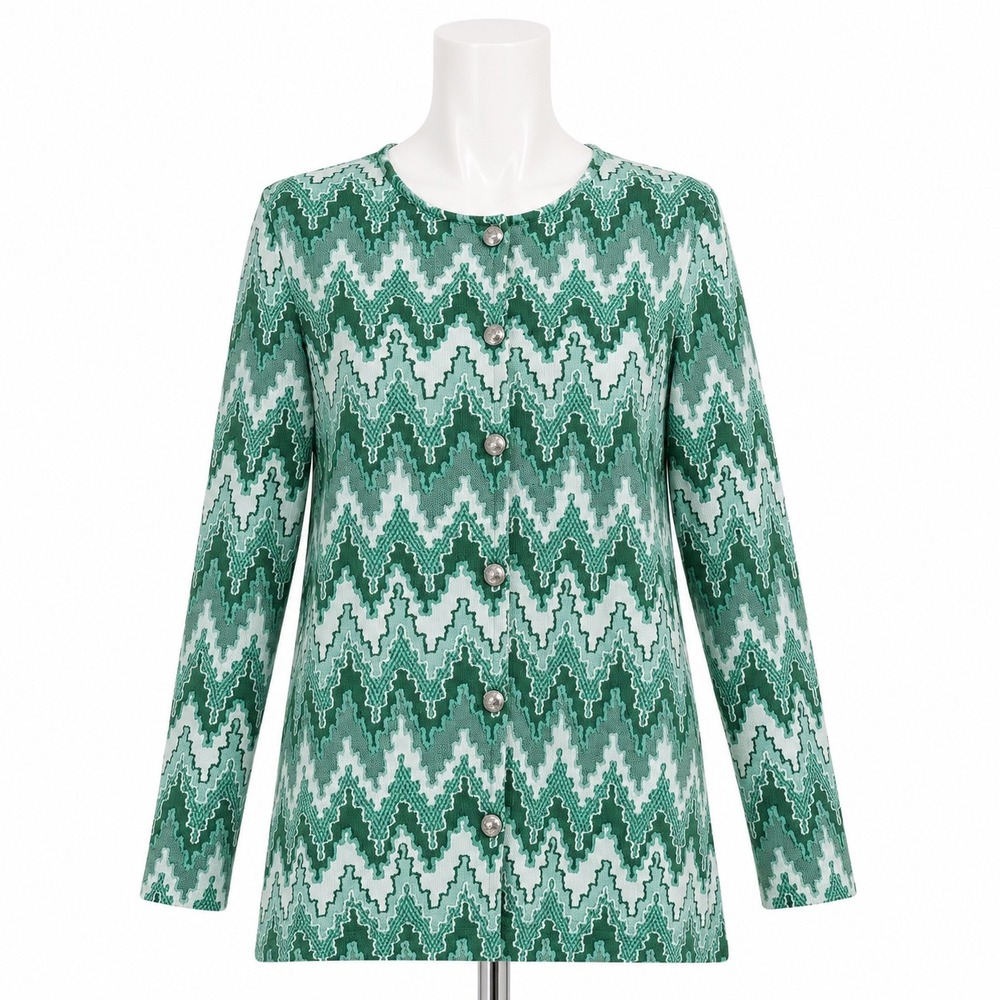 Vintage Fashion Wagon Mod Zig Zag Jacket Green Belted 60s 70s Womens M USA